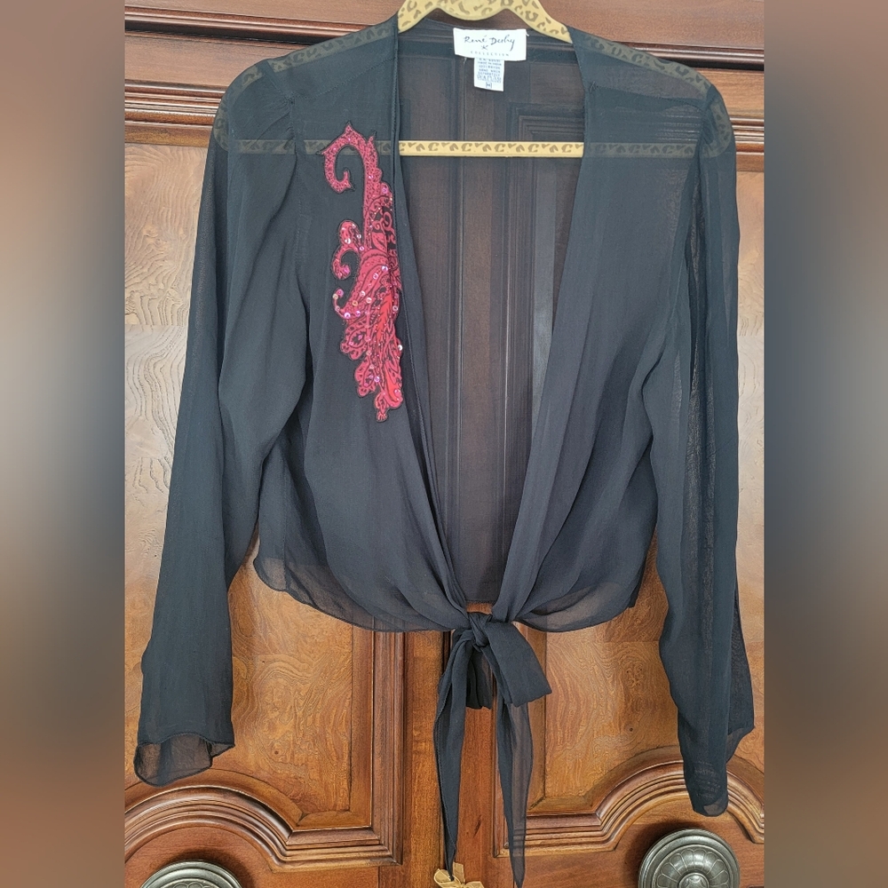 Evening Wear Wrap Black Red Applique M